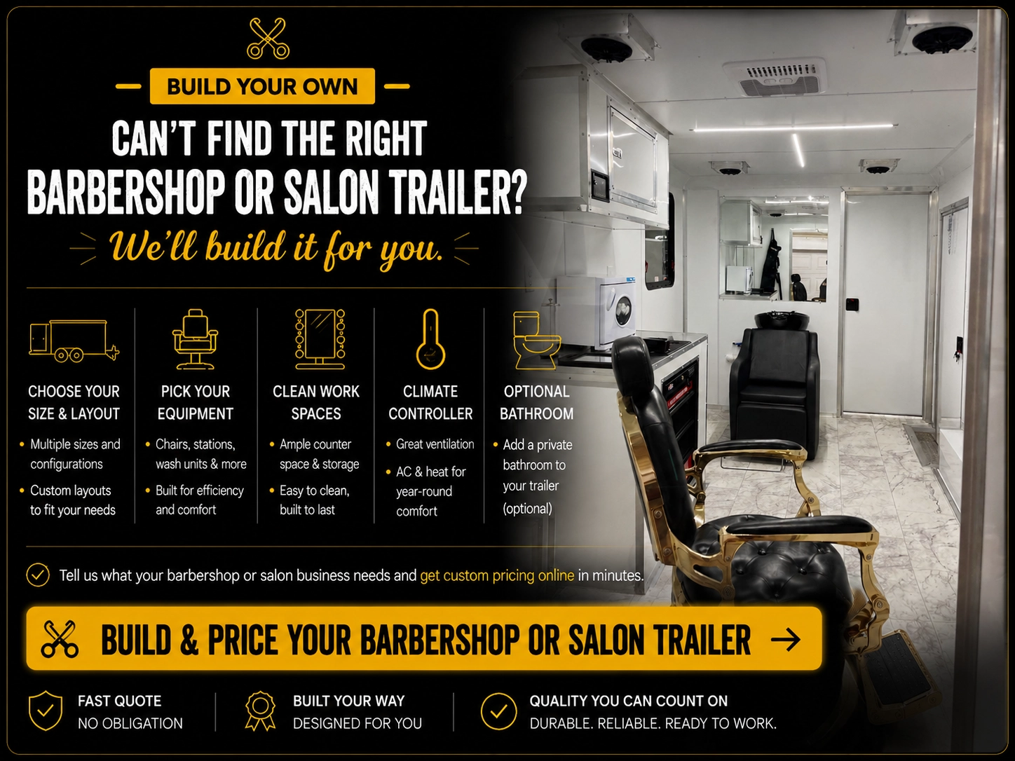 Build & price a custom barbershop trailer