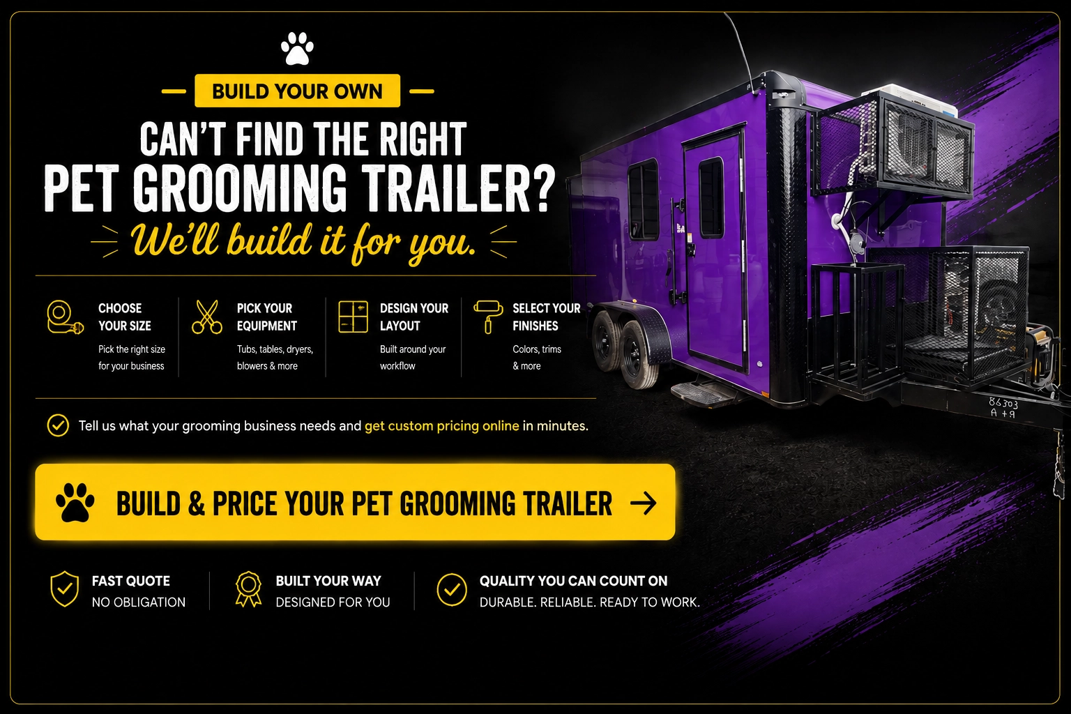Build & price a custom pet grooming trailer