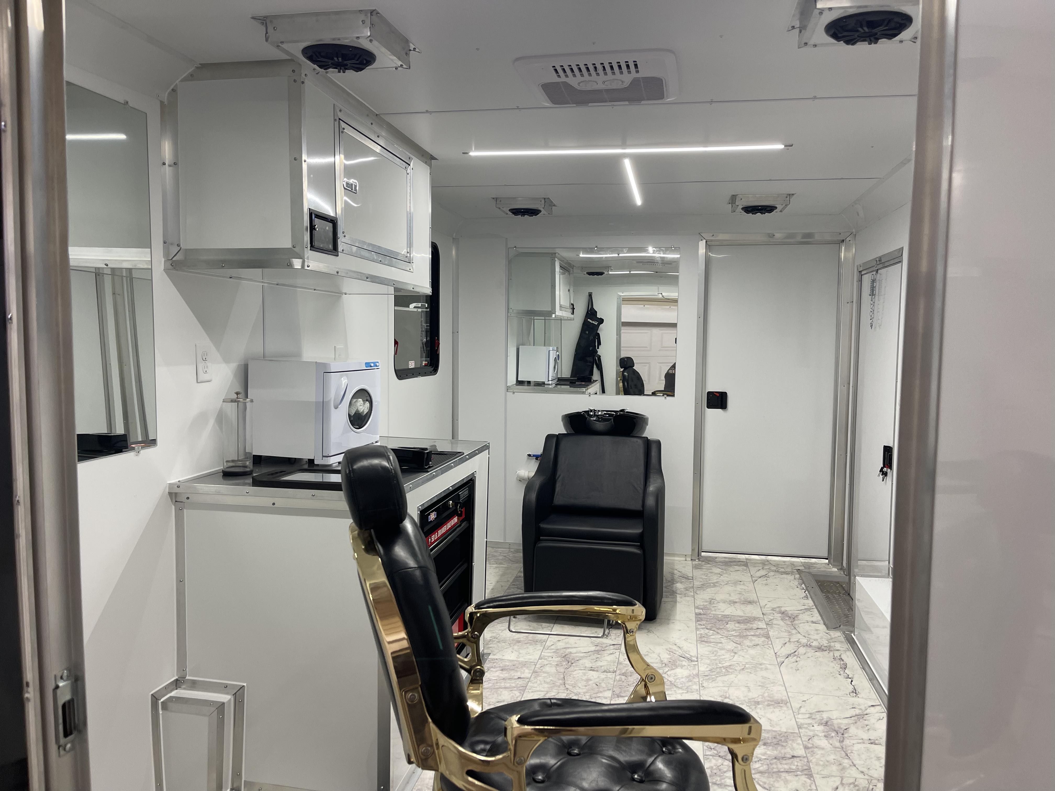 Mobile barbershop trailer setup