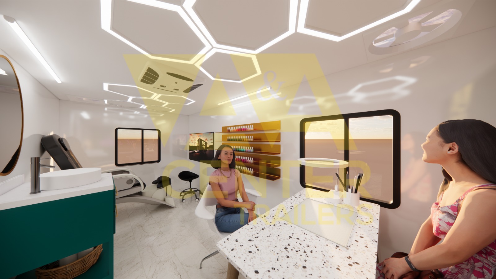 Mobile nail salon interior