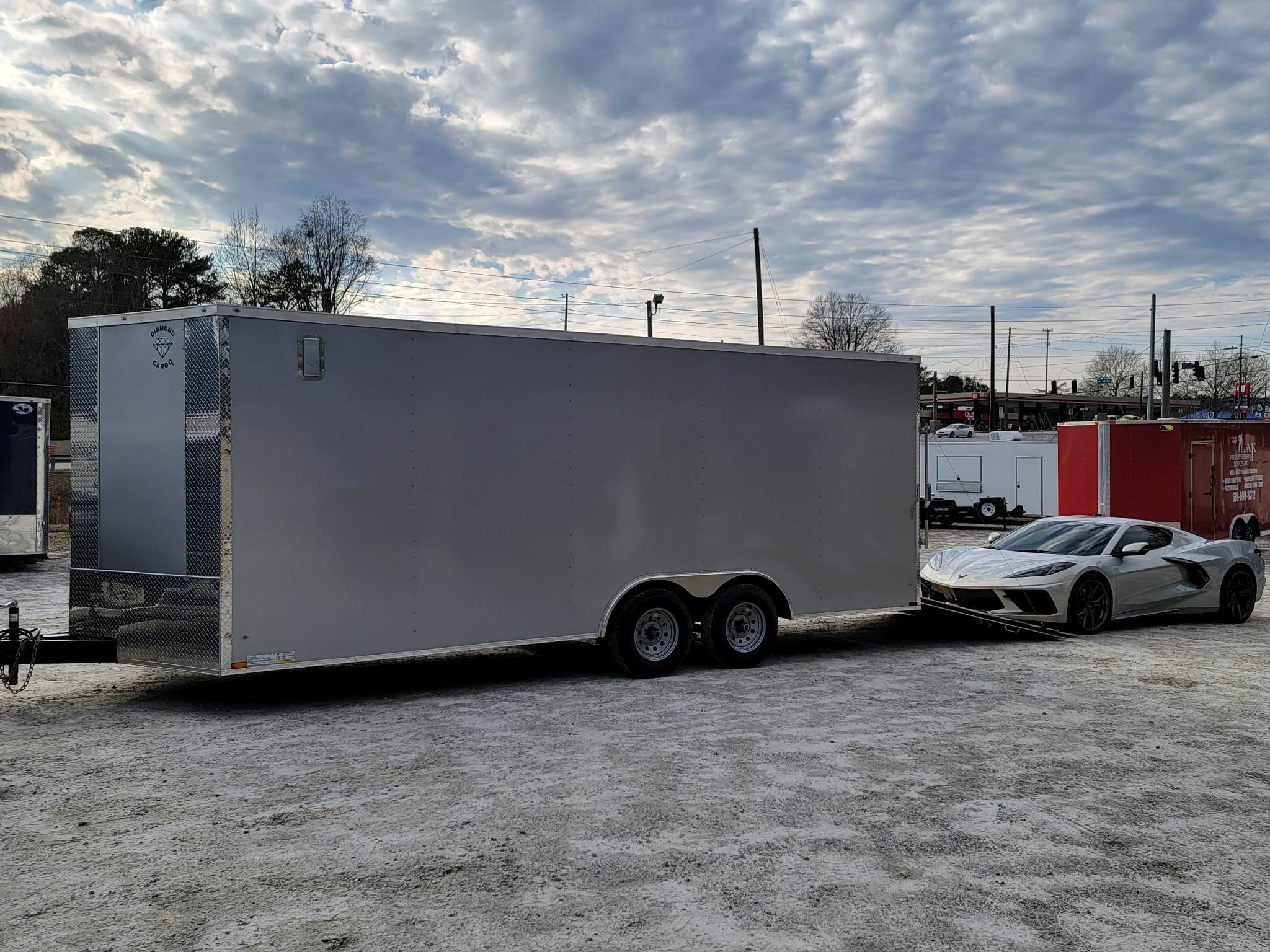Racing trailer on track
